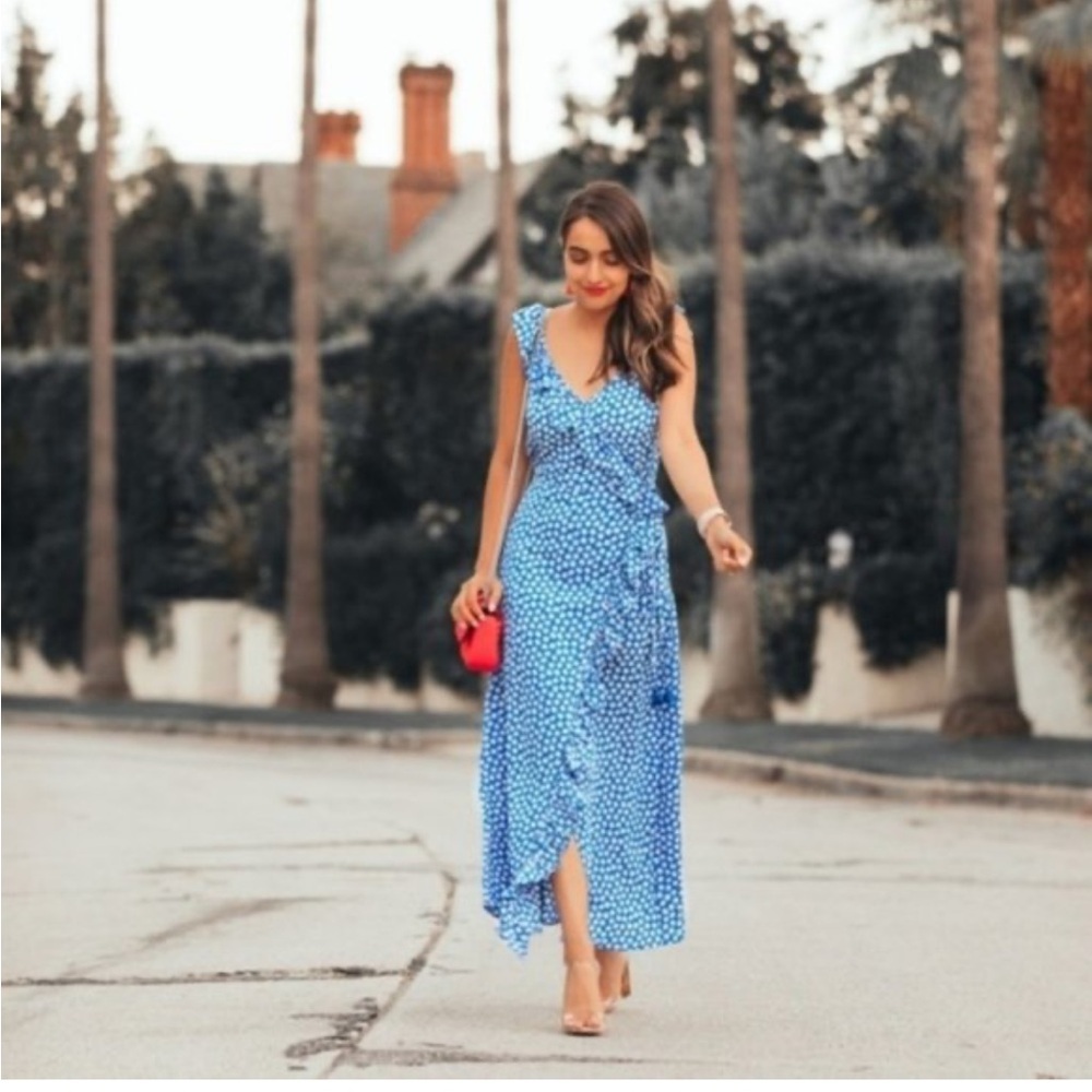 Madewell maxi Sz 2 Blue Floral mini daisy blue wrap Women's Dress - Picture 6 of 10
